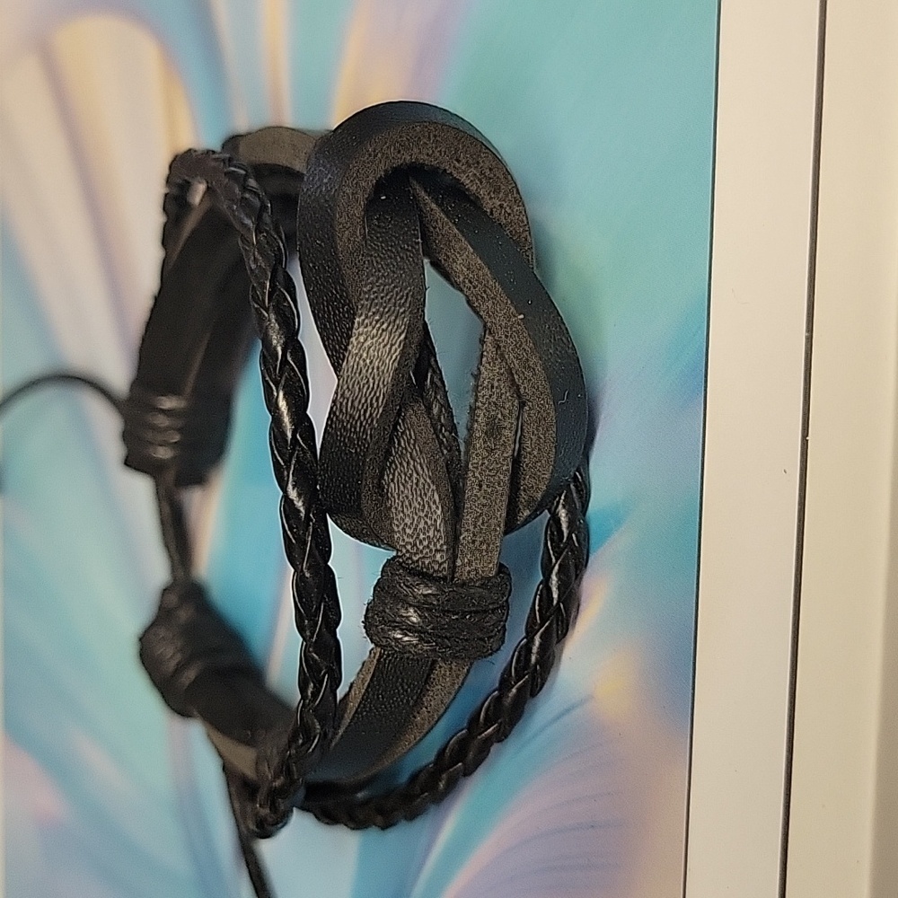 Black Leather 7" Bracelet Adjustable